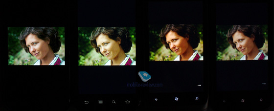 Дисплей Samsung i9000 (зліва), Samsung Nexus i9023, HTC Radar і HTC Mozart (праворуч):